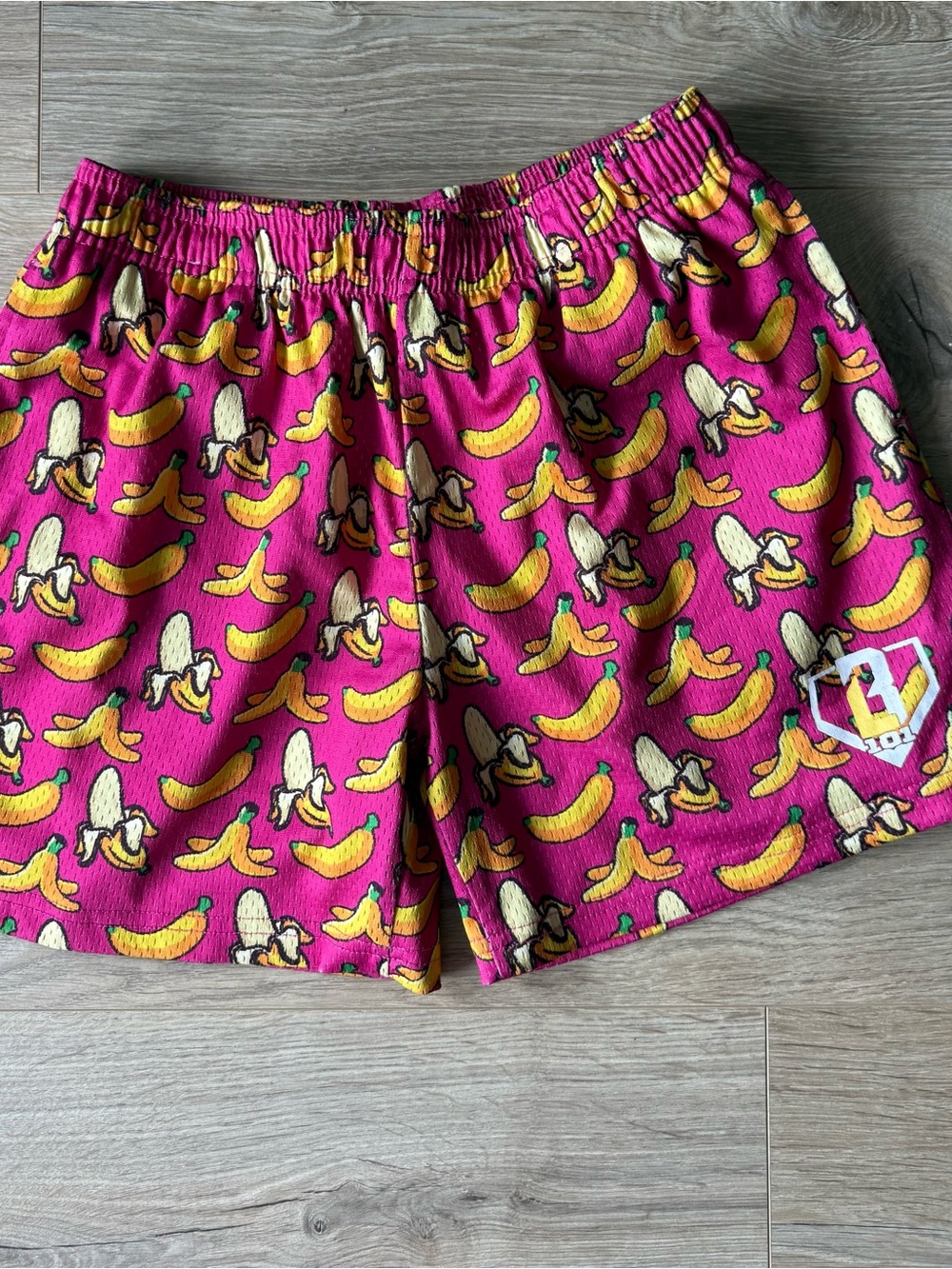 Baseball Lifestyle 101- Bright Pink Banana Print Athletic Shorts- YL